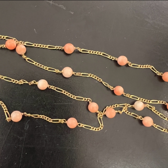 Coral and 18KT Gold Jewelry - 18K Coral Yellow Gold Very Fine Quality Necklace Measuring 15" in length